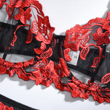 Load image into Gallery viewer, Women&#39;s Floral Embroidered Underwear Sexy Sensual Lingerie Bralette Gather Bra and Panty Set mesh See-through Erotic Brief Sets