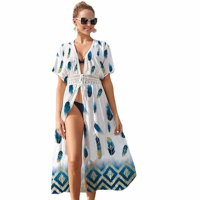 Women's Floral Kimono Cardigan Swimsuit Beach Cover Up With Open Front Dress Beachwear For Summer