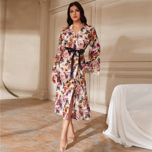 Load image into Gallery viewer, Women&#39;s Floral Print Kimono Long Robe Mesh Bridal Gown Open Side Wedding Bathrobe
