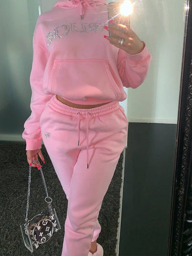 Women's High Waist Two Piece Set Winter Velvet Hoodies 2021 Autumn Jogging Sport Loose Thick Sweatpants y2k Tracksuit Femme