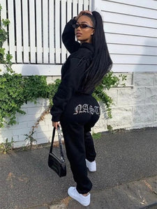 Women&#39;s High Waist Two Piece Set Winter Velvet Hoodies 2021 Autumn Jogging Sport Loose Thick Sweatpants y2k Tracksuit Femme