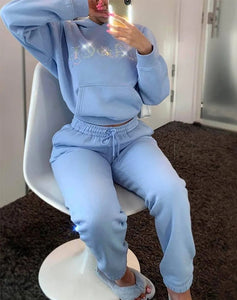 Women&#39;s High Waist Two Piece Set Winter Velvet Hoodies 2021 Autumn Jogging Sport Loose Thick Sweatpants y2k Tracksuit Femme