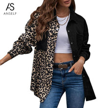 Load image into Gallery viewer, Women&#39;s Jacket Chic Splicing Jackets Leopard Print Turn-down Collar Single-breasted Pocket Casual Tops Femme Autumn Streetwear
