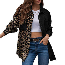 Load image into Gallery viewer, Women&#39;s Jacket Chic Splicing Jackets Leopard Print Turn-down Collar Single-breasted Pocket Casual Tops Femme Autumn Streetwear