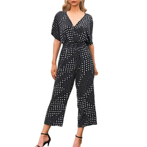 Women's Jumpsuits Summer Fashion Polka Dot Wide Legs Rompers Half Sleeve High Waist Overalls Casual Holiday Jumpsuits Mujer