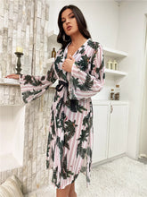 Load image into Gallery viewer, Women&#39;s Kimono Long Gown Pink Stripe Bathrobe Sexy Mesh Sleepwear Vintage Robe Summer Beachwear