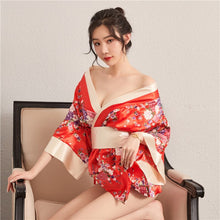 Load image into Gallery viewer, Women&#39;s Kimono Set Flowers Sexy Printed Japanese Robe Sexy Uniform Cosplay Costumes Lounge Bathrobe Game Dress Valentine&#39;s Day