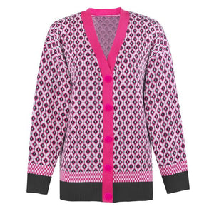 Women&#39;s Knitting Sweater Cardigan Color Loose Casual Knitted Sweaters Matching Diamond Lattice Single-Breastedcardigans Women