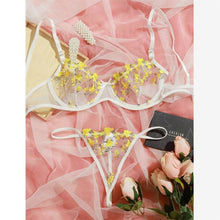 Load image into Gallery viewer, Women&#39;s Lace Embroidered Underwear Sexy Mesh Erotic Lingerie Transparent Bralette+Open Crotch Thong Thin Mesh See-through Bra