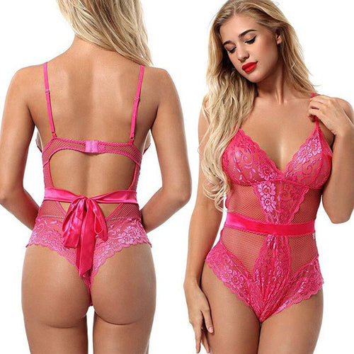 Women's Lace Jumpsuit Blackless Perspective Erotic Lingerie Bodysuits Sexy Porn Underwear