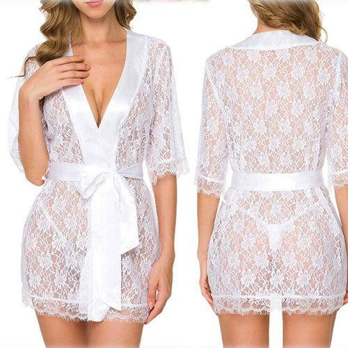 Women's Lingerie Pajamas Women's Lace Hollow  Sexy Babydoll Sleepwear Robes