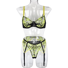 Load image into Gallery viewer, Women&#39;s Lingerie Set Sexy Embroidered Lace with Garter Belt Lace Bra &amp; Panty Suit High Waisted Bikinis Beach Clothing Bodysuit