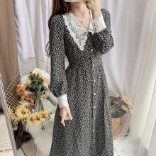 Load image into Gallery viewer, Women&#39;s Long Sleeve Floral Chiffon Dress 2021 Spring Lace Turn Down Single Breasted Casual Party Dresses Female Vestidos