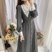 Load image into Gallery viewer, Women&#39;s Long Sleeve Floral Chiffon Dress 2021 Spring Lace Turn Down Single Breasted Casual Party Dresses Female Vestidos