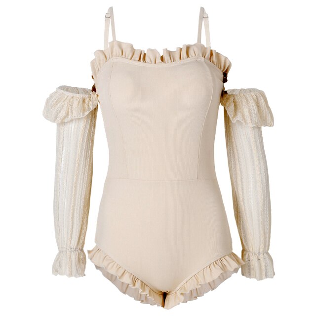 Women's Long Sleeve One Piece Swimwear Summer Beach Bathing Suit Solid Monokini V-Back Swimsuit Padded Beachwear Korea Style