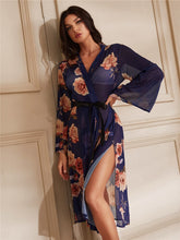 Load image into Gallery viewer, Women&#39;s Long Sleeves Sleepwear Wedding Bride Bridesmaid Robe Open Front Bathrobe Floral Print Bed Gown