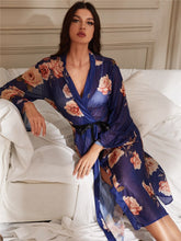Load image into Gallery viewer, Women&#39;s Long Sleeves Sleepwear Wedding Bride Bridesmaid Robe Open Front Bathrobe Floral Print Bed Gown