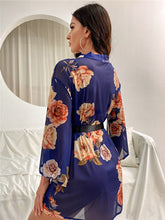 Load image into Gallery viewer, Women&#39;s Long Sleeves Sleepwear Wedding Bride Bridesmaid Robe Open Front Bathrobe Floral Print Bed Gown
