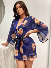 Load image into Gallery viewer, Women&#39;s Long Sleeves Sleepwear Wedding Bride Bridesmaid Robe Open Front Bathrobe Floral Print Bed Gown