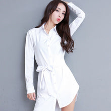 Load image into Gallery viewer, Women&#39;s Long-sleeved Mid-length Korean BF Style Sexy Pajamas Irregular Waist Wide Loose Sun Protection Shirt White Button Dress