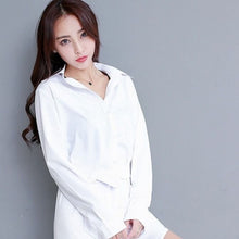Load image into Gallery viewer, Women&#39;s Long-sleeved Mid-length Korean BF Style Sexy Pajamas Irregular Waist Wide Loose Sun Protection Shirt White Button Dress