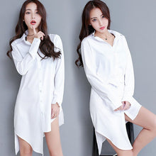 Load image into Gallery viewer, Women&#39;s Long-sleeved Mid-length Korean BF Style Sexy Pajamas Irregular Waist Wide Loose Sun Protection Shirt White Button Dress