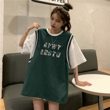 Load image into Gallery viewer, Women&#39;s Loose Fake Two Pieces Short-Sleeved T-shirt Harajuku Plus Size Summer Top Aesthetic Korean Clothes Casual Fashion Tshirt
