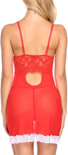 Load image into Gallery viewer, Women&#39;s Mesh Santa Lingerie Set Red Christmas Babydoll Strap Chemise + Thong Set