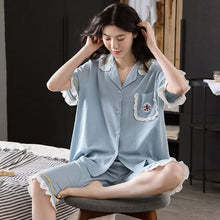 Load image into Gallery viewer, Women&#39;s Pajama Set Summer Soft linen Cotton Nightwear Female Large Size XXL Short Sleeve sleepwear Set and Homewear Pajamas