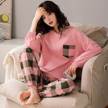 Load image into Gallery viewer, Women&#39;s Pajamas Set Fashion Plaid Cartoon Sleepwear Women Pure Cotton Long Sleeve Pijama Casual Homewear Pyjamas M L XL XXL XXXL