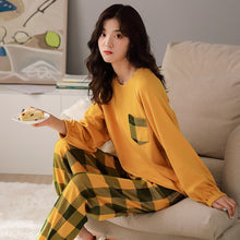 Load image into Gallery viewer, Women&#39;s Pajamas Set Fashion Plaid Cartoon Sleepwear Women Pure Cotton Long Sleeve Pijama Casual Homewear Pyjamas M L XL XXL XXXL