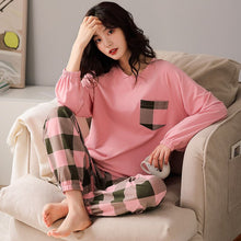 Load image into Gallery viewer, Women&#39;s Pajamas Set Fashion Plaid Cartoon Sleepwear Women Pure Cotton Long Sleeve Pijama Casual Homewear Pyjamas M L XL XXL XXXL