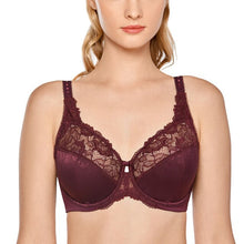 Load image into Gallery viewer, Women&#39;s Plus Size Minimizer Lace Bra Full Coverage Jacquard Floral Non Padded Sheer Underwire 34-44 DD E F G H