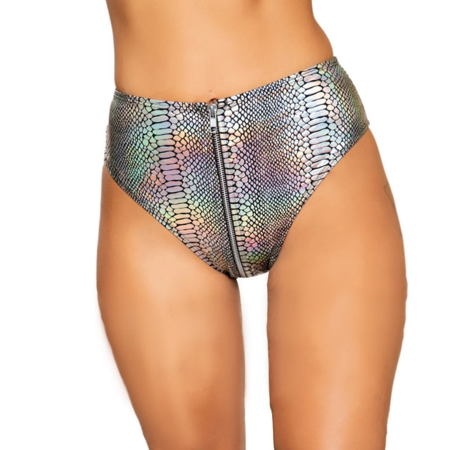 Women's Pole Dance Shorts Snakeskin Printing Zipper Mini Shorts High Waisted Booty Shorts Bikini Bottoms Festival Rave Clothes