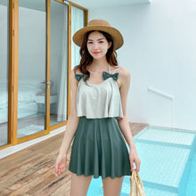 Load image into Gallery viewer, Women&#39;s Push Up One Piece Swimwear Padded Swimsuit Swimdress Green Patchwork Girls Flounce Skirt Bathing Suit Summer 2020 Female