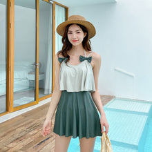 Load image into Gallery viewer, Women&#39;s Push Up One Piece Swimwear Padded Swimsuit Swimdress Green Patchwork Girls Flounce Skirt Bathing Suit Summer 2020 Female