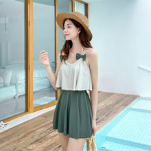 Load image into Gallery viewer, Women&#39;s Push Up One Piece Swimwear Padded Swimsuit Swimdress Green Patchwork Girls Flounce Skirt Bathing Suit Summer 2020 Female