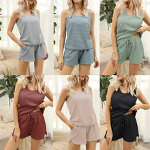 Load image into Gallery viewer, Women&#39;s Pyjamas 2 Piece Casual Outfits Tank Top Shorts Elastic Waist Drawstring Pocket Pajamas Loose Loungewear Sleepwear Set