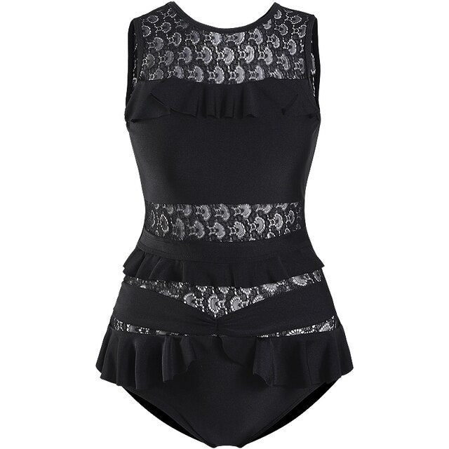 Women's Ruffle One Piece Swimwear Summer Beach Bathing Suit Solid Monokini Open Back Swimsuit Padded Beachwear Korea Style