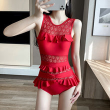 Load image into Gallery viewer, Women&#39;s Ruffle One Piece Swimwear Summer Beach Bathing Suit Solid Monokini Open Back Swimsuit Padded Beachwear Korea Style