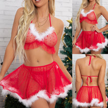 Load image into Gallery viewer, Women&#39;s Sexy Christmas Red Sheer Lingerie Thong Set Nightdress Underwear Two-piece Sexy Underwear Christmas Outfit Best Gifts