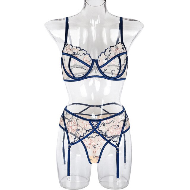 Women's Sexy Embroidery Lingerie Set Teddies Corset Bodysuit High Waisted Waist Cincher Garter Belt Fashion Bra Panties Clubwear