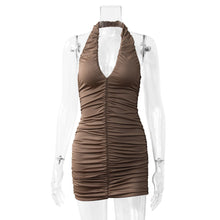 Load image into Gallery viewer, Women&#39;s Sexy Hanging Neck Sleeveless Halter V-neck Slim Pleated Hip Skirt 2022 Summer Women Eveving Dress