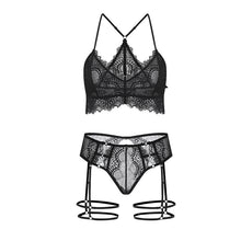 Load image into Gallery viewer, Women Sexy Lingerie Lace Suit Deep V Bra Open Crotch Panties Leg Ring Perspective Hot Underwear Femme Slutty Stripper Clothes