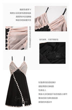 Load image into Gallery viewer, Women Sexy Lingerie Nightdress Thong Set Summer Thin Ice Satin Chiffon Lace Slip Dress Female Deep V Nightgown Sleepwear