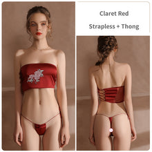 Load image into Gallery viewer, Women‘s’ Sexy Lingerie Set Original Satin Gauze Underwear Retro Embroidered Strapless Thong Two-Piece Set Erotic Nightwear