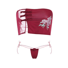 Load image into Gallery viewer, Women‘s’ Sexy Lingerie Set Original Satin Gauze Underwear Retro Embroidered Strapless Thong Two-Piece Set Erotic Nightwear