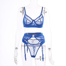 Load image into Gallery viewer, Women Sexy Lingerie Set Thin See-through Mesh Bra Thong Garter Belt Femme Nightclub Queen Three-piece Exotica Stripper Clothes
