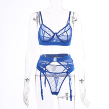 Load image into Gallery viewer, Women Sexy Lingerie Set Thin See-through Mesh Bra Thong Garter Belt Femme Nightclub Queen Three-piece Exotica Stripper Clothes