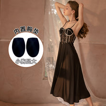 Load image into Gallery viewer, Women Sexy Nightdress Thong Set Satin Lace See-through Seductive Femme Nightgrowm Girls Fairy Halter Lolita Sleepwear Romantic